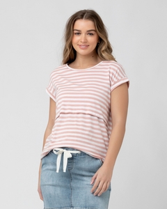 Lionel Maternity & Nursing Tee – Dusty Pink/White – 3 Bears Maternity