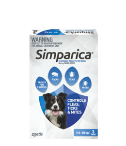 Simparica Chewable Tablets for Dogs 10-20kg (3 Pack)