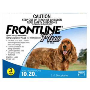 FRONTLINE Plus for Dog Flea Treatment 3 pack (10-20kg)