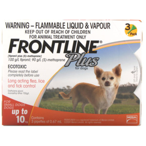 Frontline Plus for Dog Flea Treatment 3 pack (1-10kg)