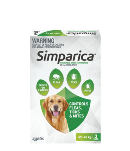Simparica Chewable Tablets for Dogs 20.1-40kg (3 Pack)