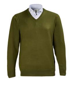 Fisher V Neck Merino Knit - Deep Army Online 3 Wise Men NZ