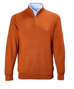 Products: Harvey Zip Neck Merino Knit - Terracotta Online 3 Wise Men NZ