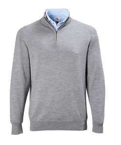Harvey Zip Neck Merino Knit - Grey Marle Online 3 Wise Men NZ