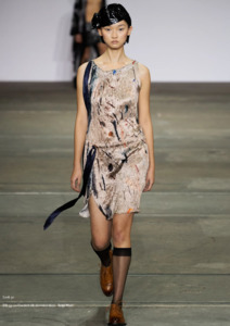 Rory William Docherty - Crushed Silk Sleeveless Dress Beige Multi