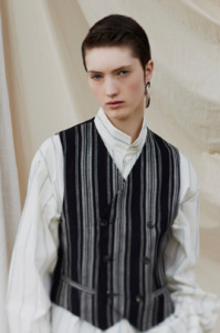 Rory William Docherty: Rory William Docherty - Double Breasted Waistcoat Black/Ecru Stripe