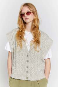 Karen Walker - Cable Knit Button Up Vest Driftwood