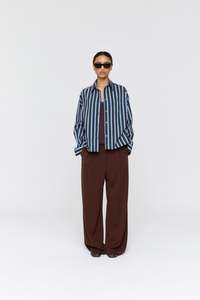 Ricochet - Botic Shirt Brown/Cobalt Narrow Stripe