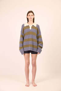 Pharlain - Knit Polo Blue/Green Stripe