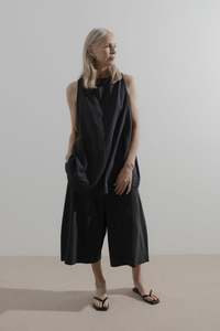 James Brown - Long Line Short Silk Linen Black