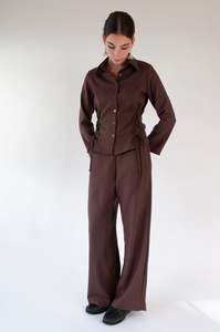 Ovna Ovich: Ovna Ovich - Painter Pants Cocoa Pinstripe