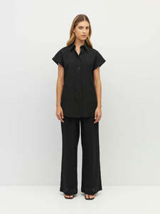 Juliette Hogan: Juliette Hogan - Eleanor Shirt Soft Stripe Broderie Black