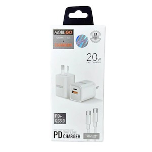 Apple Cables: Mobigo Type C & USB Power Adapter Wall Plug (NZ / AUS), With Type C to Type C Cable