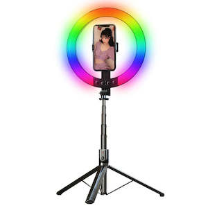 Camera Stands Holders: 1.9m Ring Light Selfie Stick P100RGB