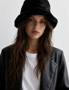 Black Faux Fur Bucket Hat