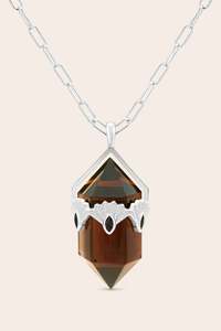 Smoky Quartz Fantail Necklace - Silver