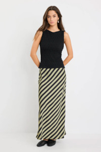 Products: Stunning Khaki Black Stripe Satin Bias Midi Skirt