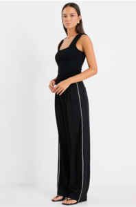 Pants: Collective Black Piped Trim Pants