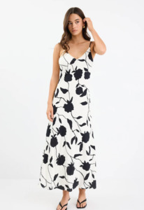 Saturn Ivory Floral Strappy Bias Slip Maxi Dress