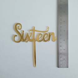 Acrylic Cake Toppers: Gold Acrylic Sixteen Cake Topper