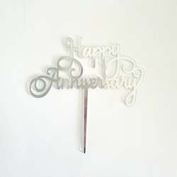 Acrylic Cake Toppers: Silver Acrylic Happy Anniversary Cake Topper