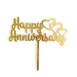 Acrylic Cake Toppers: Gold Acrylic Happy Anniversary Cake Topper