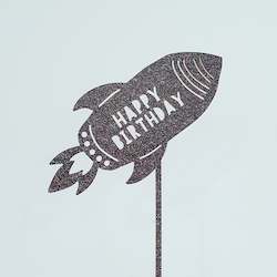 Acrylic Cake Toppers: Rocket Ship Happy Birthday Cake Topper