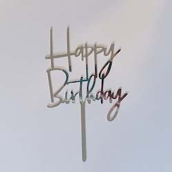 Acrylic Cake Toppers: Silver Acrylic Happy Birthday Cake Topper