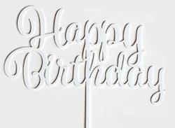 Acrylic Cake Toppers: White Acrylic Happy Birthday Cake Topper Large