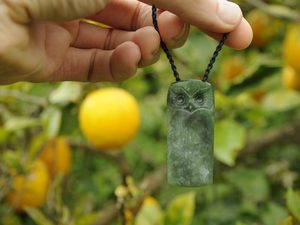 Cloudy Pounamu Ruru / Morepork — A Carved Piece