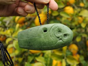 Products: Light Green Pounamu Ruru / Morepork — A Carved Piece
