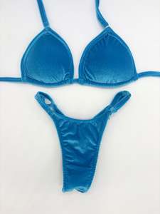 Posing Bikinis: Sky Blue Velvet Posing Bikini (Sample Piece)