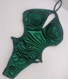 Quick Ship Bikinis: Green/Navy cross neck swimsuit