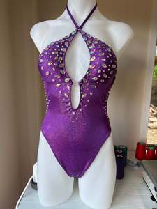Quick Ship Bikinis: Cross Neck Purple Swimsuit