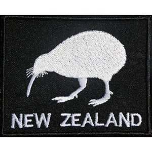 New Zealand Flag Patches: Kiwi Patch with script - Rectangle - Embroidered - Multiple colours/size
