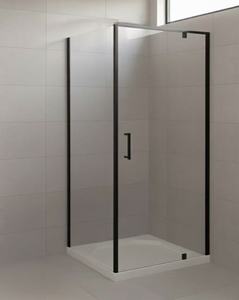 ZENITH SQUARE FRONT SHOWER GLASS - with pivot hinged door - Black Frame1950mm