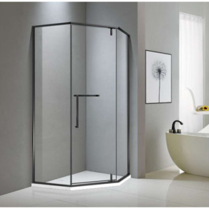 Shower Door: Shower Glass - Bay Series 2 Sides  - Matt Black 900/1000mm