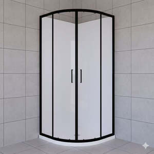 Square Shower: ZENITH ROUND FRONT SHOWER BOX - twin sliding doors - Black Frame 2000mm