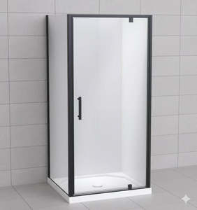 ZENITH SQUARE FRONT SHOWER BOX - with pivot hinged door - Black Frame