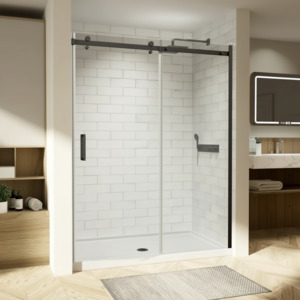 Frameless Shower: Frameless Door - Korra Series Sliding Door 1100-1200mm 8mm Glass - Black