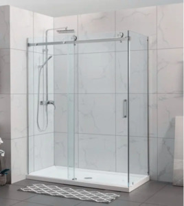 Frameless Shower: Shower Glass - Rock Series 2 Sides Frameless Glass RCM Brushed Nickel Frame