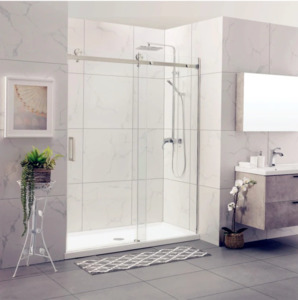 Frameless Shower: Shower Glass - Rock Series Sliding Door RCM Brushed Nickel  Frame