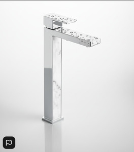 Walkin Shower: Aquatica Elements Vessel Mixer with Black/White Marble Trim