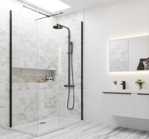 Shower Screen: Walkin Shower - Hill Series 900mm - Black