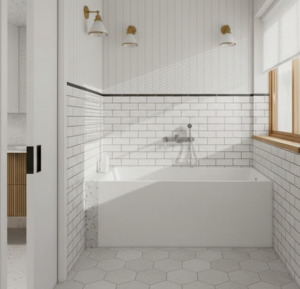 Freestanding Bath Tub: Alcove Acrylic Bath Tub 3 Side Skirt 1500mm - Left/Right-Hand Drain