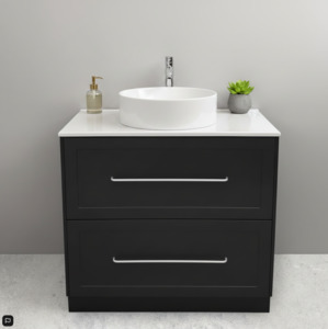 Engeering Stone Bench With Basin: Vanity - Jess Series Stone Top Freestanding  - 100% Water Proof In Black