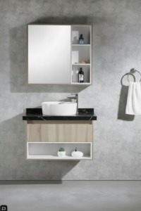 Engeering Stone Bench With Basin: Vanity - Poli Series 900 Wood Grain With Stone Top - 100% Water Proof