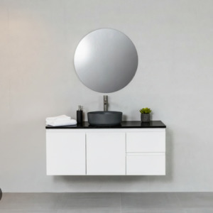 Wall Hung Bathroom Vanity - Matt White  700/900/1200mm Black Marble Stone Counter Top