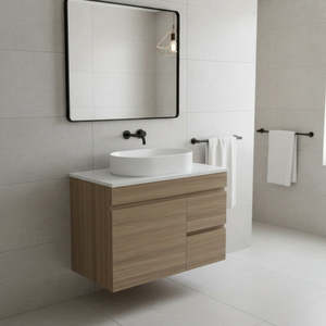 Engeering Stone Bench With Basin: Vanity - Heron Series Quartz Stone Counter Top Set-  Wooden Colour