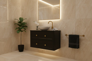 Engeering Stone Bench With Basin: White Shaker Style Vanity with Stone Top 900/1200mm